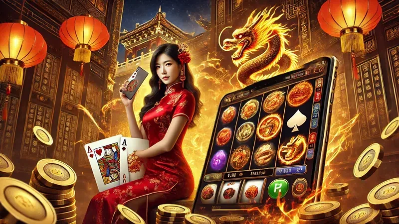Tampilan video slot dengan simbol bonus dan reel berwarna
